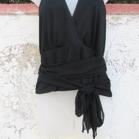 Kenneth Cole black wrap around waist halter top L - Picture 4 of 7